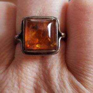 Amber silver ring